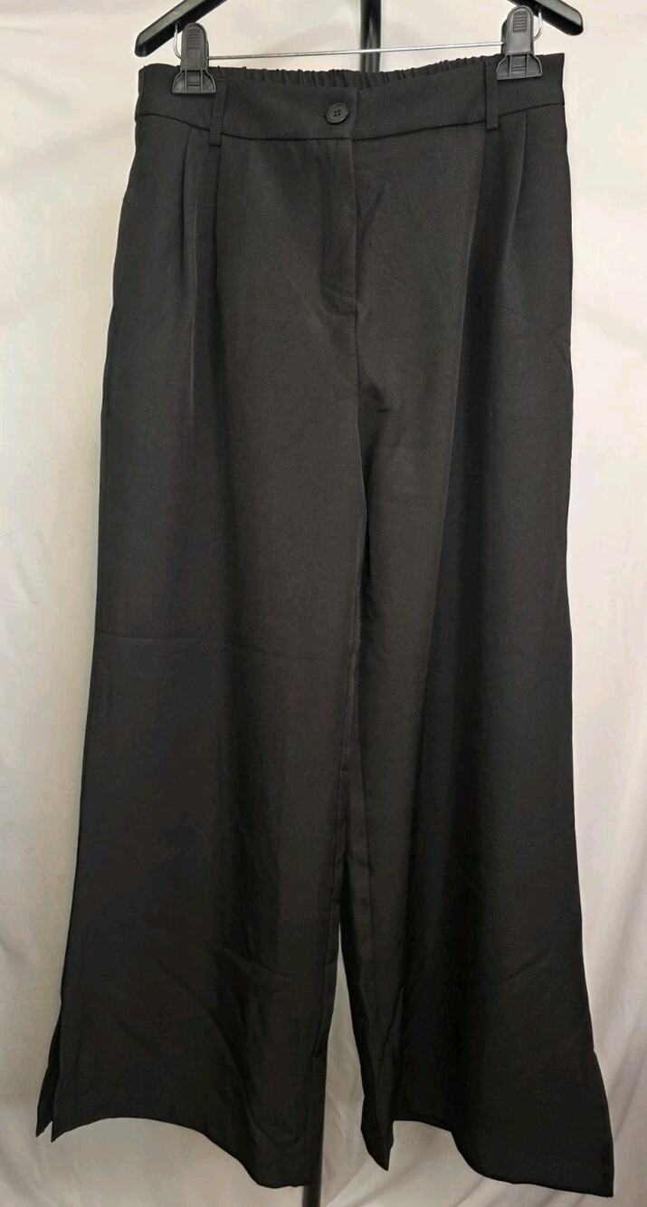 ZAFUL Pants Womens Size L Black Wide Leg Elastic Waist Side Pockets NWT